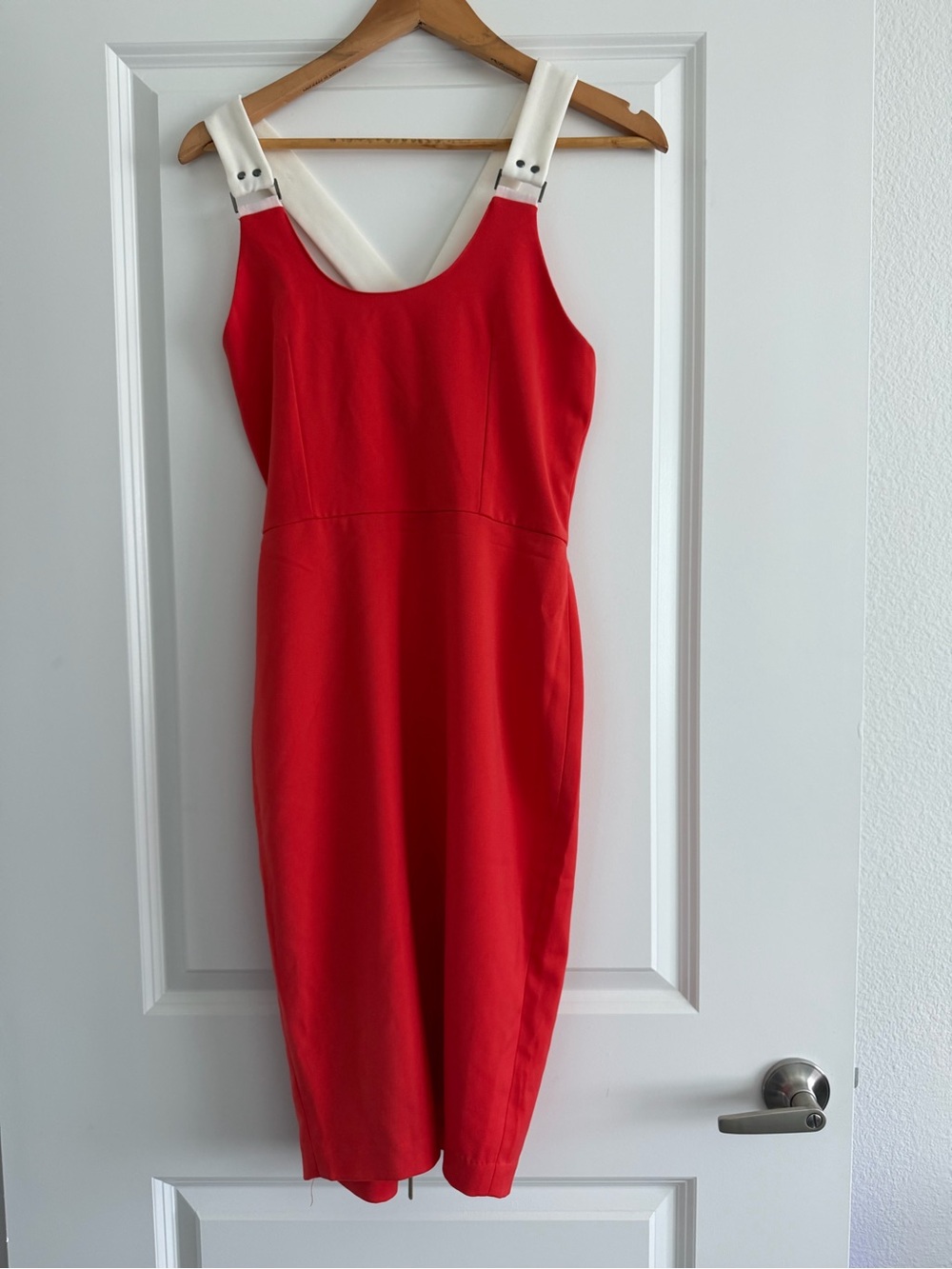 Red Midi Dress with White Strap Detail